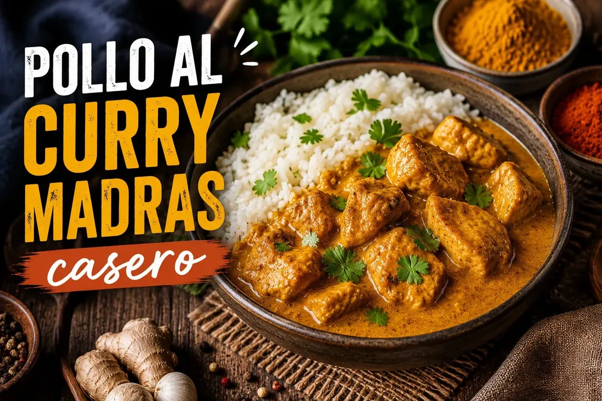 Pollo al curry Madras casero con arroz basmati y cilantro fresco